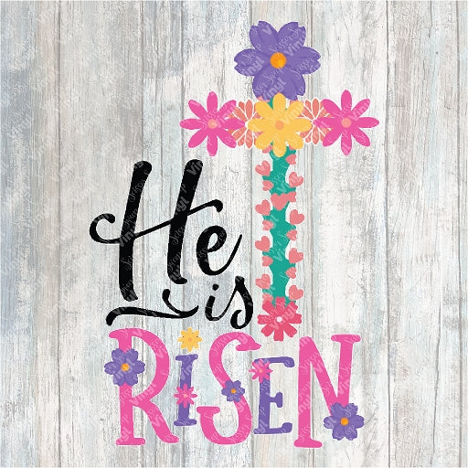 0176 - He Is Risen Flower Cross